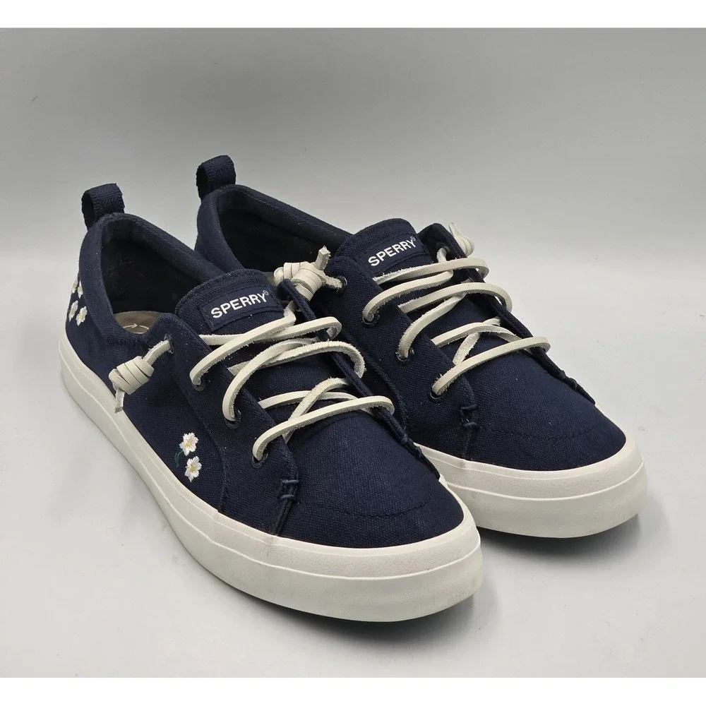 Sperry Crest Vibe Floral STS89178 Navy Canvas Sneakers Women's Size 8